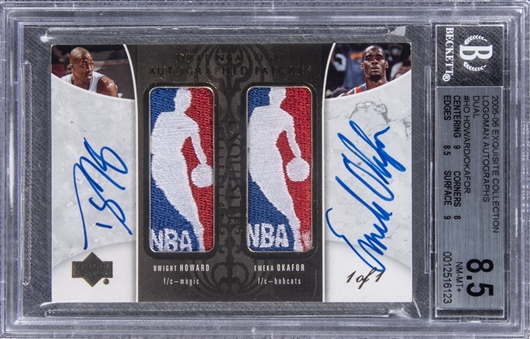 2005-06 UD "Exquisite Collection" Logoman Autographs Dual #HO Dwight Howard/Emeka Okafor Dual-Signed Game Used Logoman Patch Card (#1/1) – BGS NM-MT+ 8.5/BGS 10